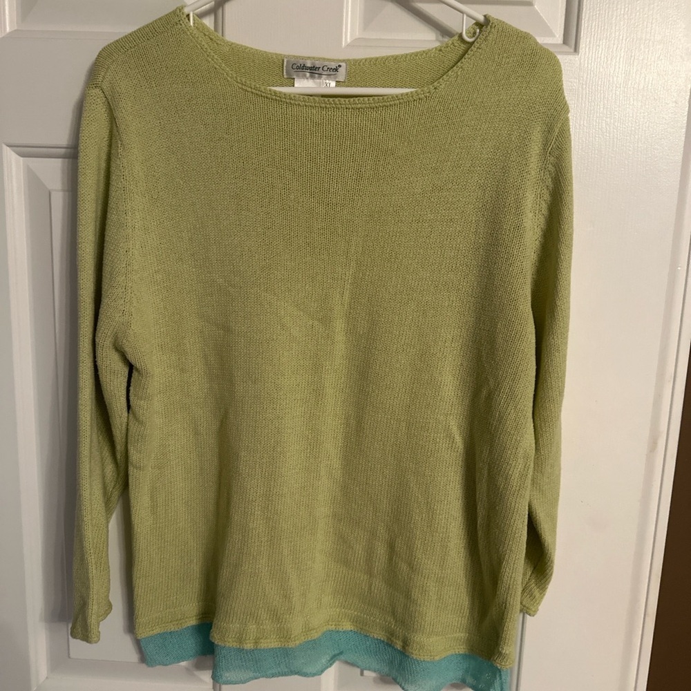 Coldwater Creek Women's Light Green and Teal Sweater